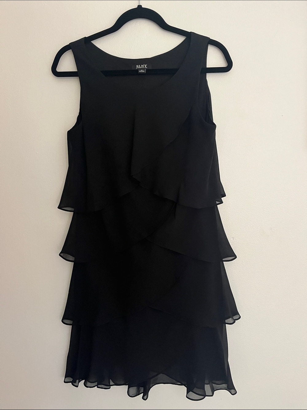 SLNY Black Tiered Ruffle Sleeveless Mini Dress